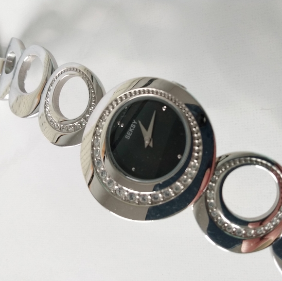SOLD Ladies Silver Tone Seksy Sekonda Black Face Crystal  Dial Watch - Picture 11 of 14